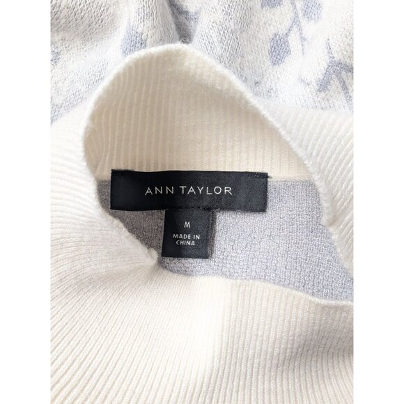 Ann Taylor Mock Neck Jacquard Floral Knit Sweater Size M Pullover Cottage Cozy - Picture 9 of 11